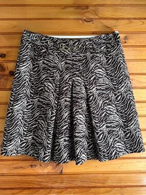 Ann Taylor Zebra Print Jacquard Wool Silk Blend A-Line Skirt 14 Brown Ivory